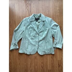 90's Teal Scalloped Hem Leather Jacket